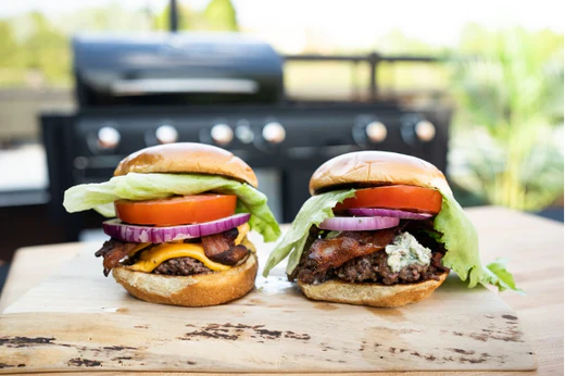 Bacon & Cheddar Smash Burgers and Bacon & Blue Cheese Smash Burgers
